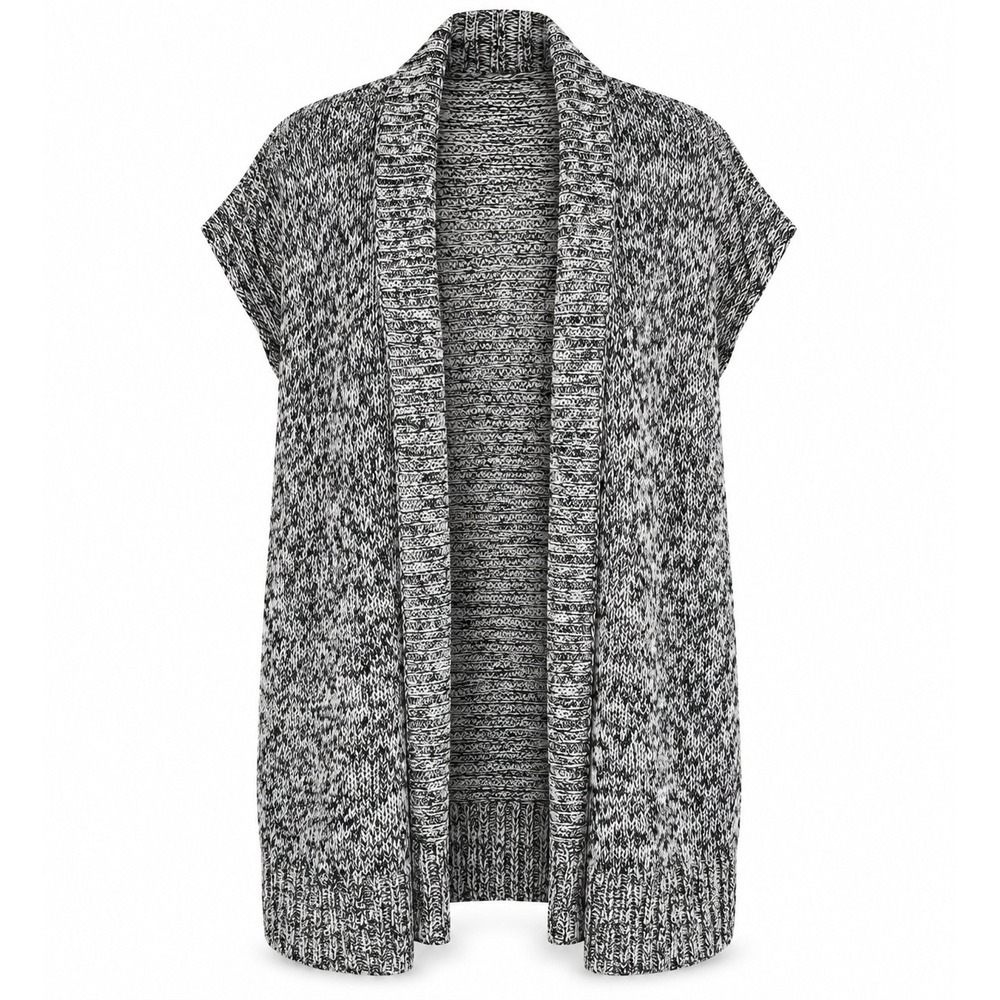 Eileen Fisher Cardigan Vest L/G Black White Marled Organic Linen Cotton Knit